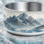Frosted Fjord design detail on a Finnish Lapphund 32oz dog bowl
