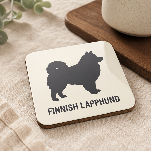 Finnish Lapphund Classic Silhouette Cork-Back Coaster Finnish Lapphund cork-back coaster