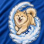 Finnish Lapphund Wave Rider T-Shirt design close-up on a Finnish Lapphund t-shirt