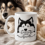 Glossy print detail on the Finnish Lapphund Mug Coffee Stops Barking Nordic Dog Gift Finnish Lapphund mug