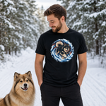 Finnish Lapphund Snow Dash T-Shirt Finnish Lapphund t-shirt worn, lifestyle photo