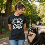 Easily Distracted by Dogs Finnish Lapphund T-Shirt Finnish Lapphund t-shirt worn, lifestyle photo