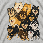 Finnish Lapphund Coat Colors Collage T-Shirt design close-up on a Finnish Lapphund t-shirt