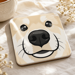 Glossy print detail on the Finnish Lapphund Cream Face Cork-Back Coaster Finnish Lapphund coaster