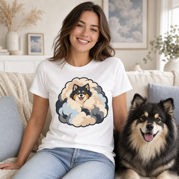 Finnish Lapphund Floof Cloud T-Shirt Finnish Lapphund t-shirt worn, lifestyle photo