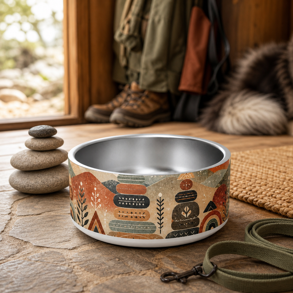 Terracotta Trail Marker Finnish Lapphund 32oz dog bowl in a cozy home setting