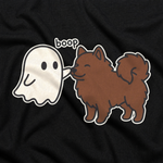 Finnish Lapphund Ghost Boop Halloween T-Shirt design close-up on a Finnish Lapphund t-shirt