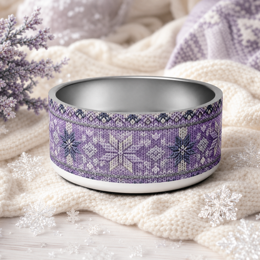 Lilac Frost Knit Finnish Lapphund 32oz dog bowl