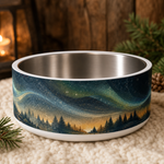 Aurora Holiday Hearth design detail on a Finnish Lapphund 32oz dog bowl