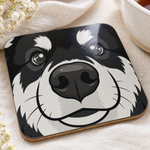 Glossy print detail on the Finnish Lapphund Black and White Face Cork-Back Coaster Finnish Lapphund coaster