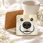 Cork backing and size of the Finnish Lapphund Cream Face Cork-Back Coaster Finnish Lapphund coaster