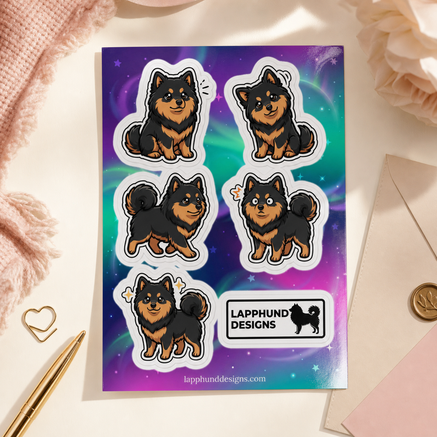 Finnish Lapphund Happy Poses Sticker Sheet – Cheerful Smiles, Playful Stance & Everyday Joy Finnish Lapphund sticker sheet