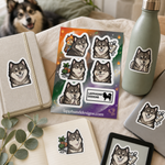 Finnish Lapphund Grateful Moments Sticker Sheet – Thankful Smiles, Cozy Joys & Gentle Contentment Finnish Lapphund stickers applied in real use