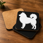 Cork backing and size of the White Finnish Lapphund Silhouette Lapphund Designs Logo Cork-Back Coaster Finnish Lapphund coaster