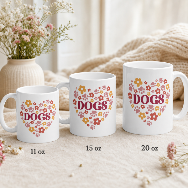 Finnish Lapphund Mug Dogs Heart Floral Nordic Pet Gift Finnish Lapphund mug size lineup, 11oz 15oz and 20oz