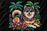 Finnish Lapphund Tropical Escape T-Shirt design close-up on a Finnish Lapphund t-shirt