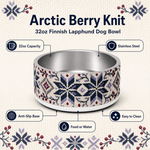 Arctic Berry Knit Finnish Lapphund 32oz dog bowl features and specs
