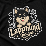 Finnish Lapphund Cute Puppy Logo T-Shirt design close-up on a Finnish Lapphund t-shirt