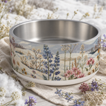 Wildflower Snowdrift design detail on a Finnish Lapphund 32oz dog bowl