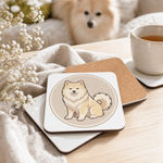 Cork backing and size of the Finnish Lapphund Cream Sitting Badge Cork-Back Coaster Finnish Lapphund coaster