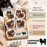 Specs and details for the Finnish Lapphund Curious Puppy Sticker Sheet – Confused Looks, Question Marks & Sweet Reactions Finnish Lapphund sticker sheet