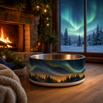 Aurora Holiday Hearth Finnish Lapphund 32oz dog bowl in a cozy home setting