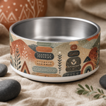 Terracotta Trail Marker design detail on a Finnish Lapphund 32oz dog bowl