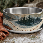 Reindeer Trail Heritage design detail on a Finnish Lapphund 32oz dog bowl