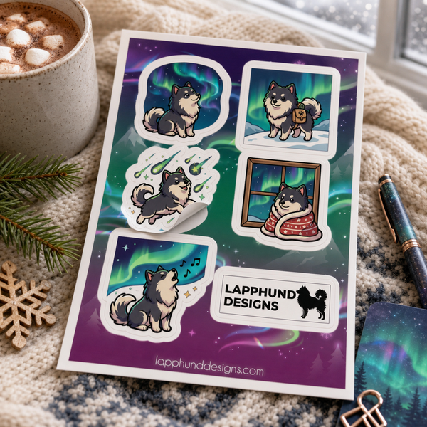 Individual peel detail of the Finnish Lapphund Northern Lights Sticker Sheet – Aurora Nights & Nordic Winter Scenes Finnish Lapphund sticker sheet