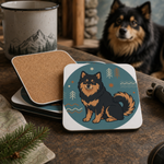 Cork backing and size of the Finnish Lapphund Nordic Symbol Illustration Cork-Back Coaster Finnish Lapphund coaster