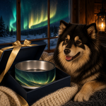 Nordic Nightfall Finnish Lapphund 32oz dog bowl gift scene