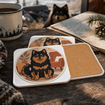 Cork backing and size of the Finnish Lapphund Cozy Cabin Illustration Cork-Back Coaster Finnish Lapphund coaster