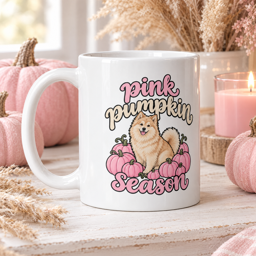 Finnish Lapphund Pink Pumpkin Season Halloween Mug Finnish Lapphund ceramic mug