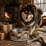 Retro Alpine Checker Finnish Lapphund 32oz dog bowl gift scene