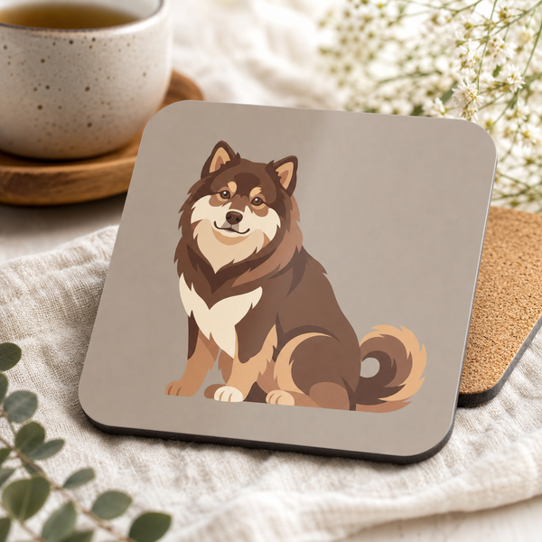 Finnish Lapphund Brown Sitting Illustration Cork-Back Coaster Finnish Lapphund cork-back coaster