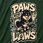 Finnish Lapphund Paws Before Laws T-Shirt design close-up on a Finnish Lapphund t-shirt