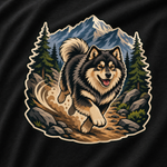 Finnish Lapphund Trail Runner T-Shirt design close-up on a Finnish Lapphund t-shirt