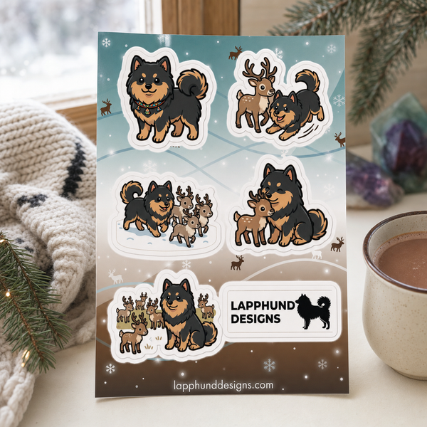 Finnish Lapphund Nordic Wildlife Sticker Sheet – Reindeer & Winter Forest Encounters Finnish Lapphund sticker sheet