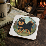 Finnish Lapphund Black and Tan Standing Badge Cork-Back Coaster Finnish Lapphund cork-back coaster