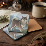 Cork backing and size of the Finnish Lapphund Alpine Mountain Illustration Cork-Back Coaster Finnish Lapphund coaster