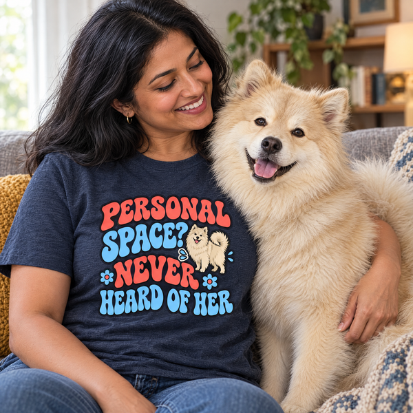 Finnish Lapphund Personal Space? Never Heard of Her T-Shirt Finnish Lapphund t-shirt worn, lifestyle photo