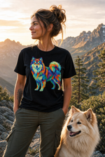 Finnish Lapphund Mosaic Prismatic Geometric Peak T-Shirt Finnish Lapphund t-shirt worn, lifestyle photo