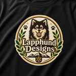 Finnish Lapphund Designs Crest T-Shirt design close-up on a Finnish Lapphund t-shirt