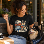 Finnish Lapphund Treat Dealer T-Shirt Finnish Lapphund t-shirt worn, lifestyle photo