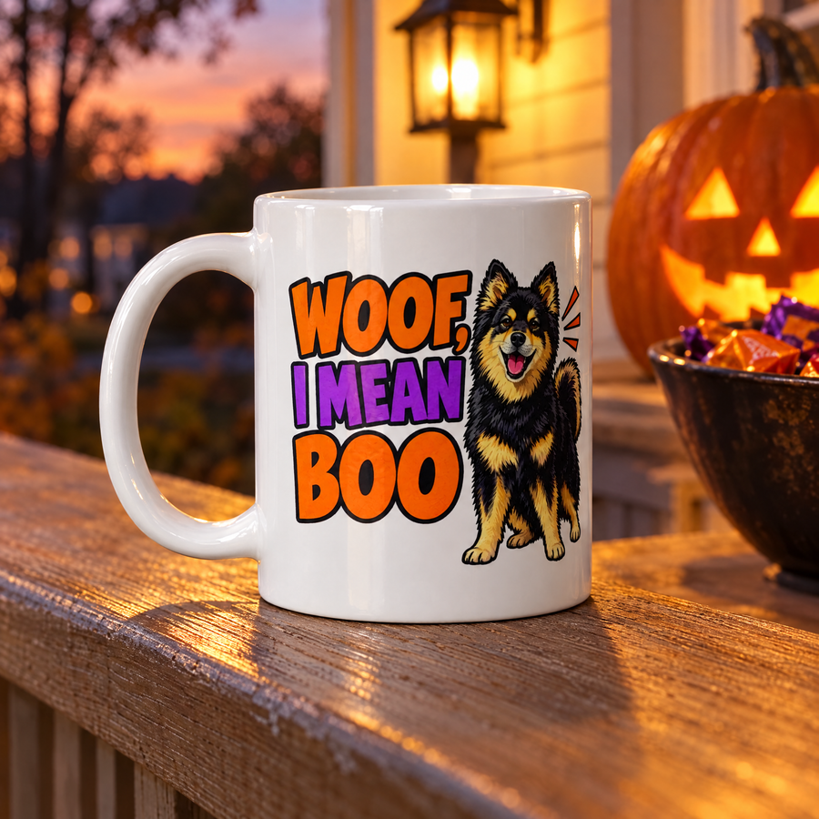 Finnish Lapphund Woof, I Mean Boo Halloween Mug Finnish Lapphund ceramic mug