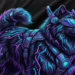 Finnish Lapphund Futuristic Cyber Tech Neon T-Shirt design close-up on a Finnish Lapphund t-shirt