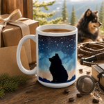 Finnish Lapphund Mug – Stargazing Silhouette Under Night Sky Art Finnish Lapphund mug as a gift