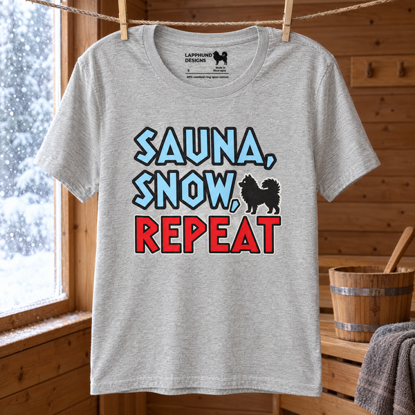 Finnish Lapphund Sauna, Snow, Repeat T-Shirt Finnish Lapphund t-shirt