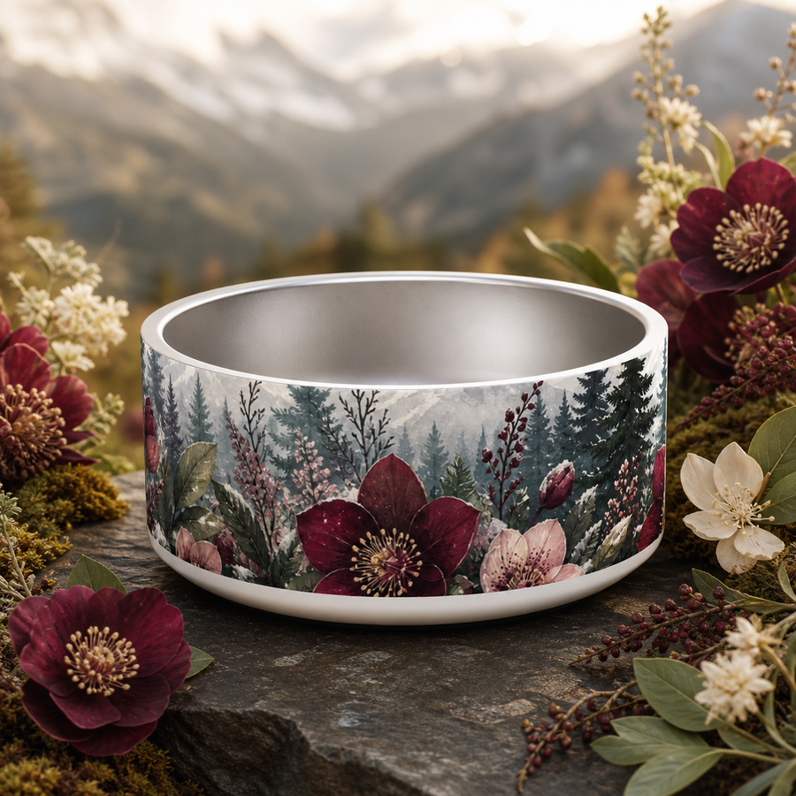 Burgundy Alpine Bloom Finnish Lapphund 32oz dog bowl
