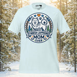 Finnish Lapphund Best Mom Ever t-shirt with laurel badge design, hearts, and two proud Lapphunds